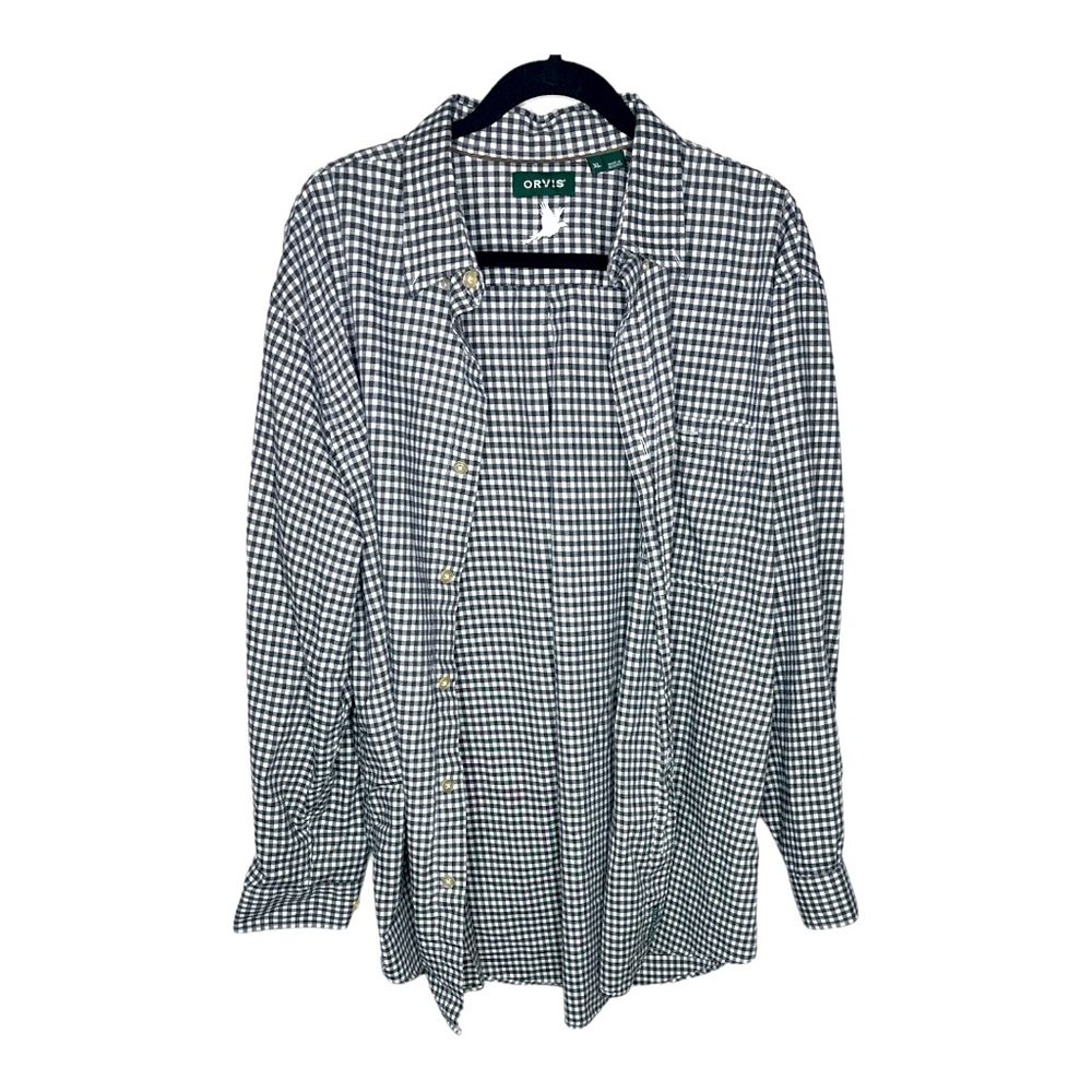 Orvis 100% Cotton Gray and White Gingham Plaid Button Down Shirt XL